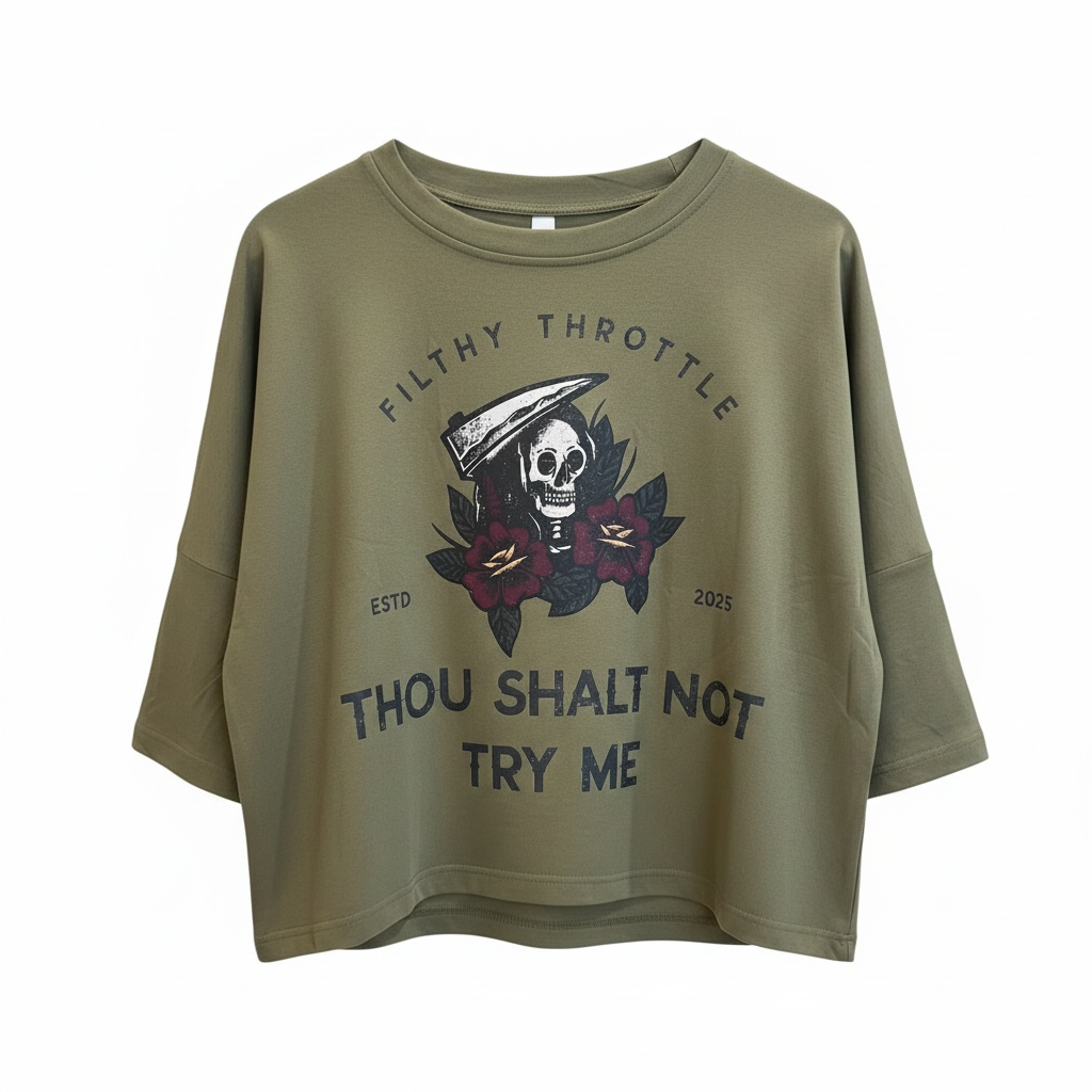 Thou Shalt Not Try Me -  Cropped Oversized Batwing Tee